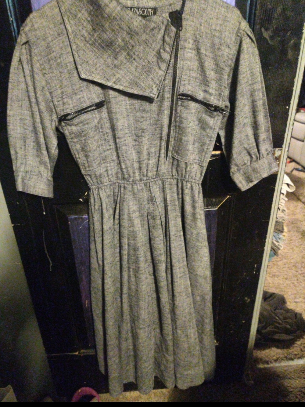 Vassouth Gray Midi Dress with Zip-Accent Bodice